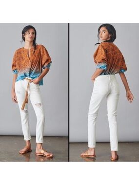 Anthropologie | Pilcro Slim Boyfriend Crop Jean Denim White Cream Ivory 28 Waist